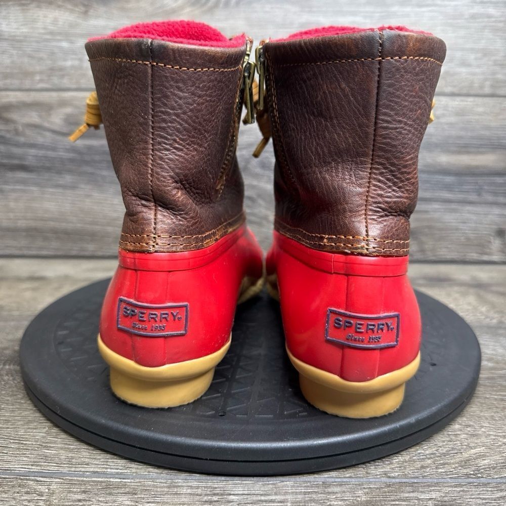Sperry Top-Sider Saltwater Rain Boots Leather Rubber Women's Size 7.5 Red Brown - Picture 6 of 10